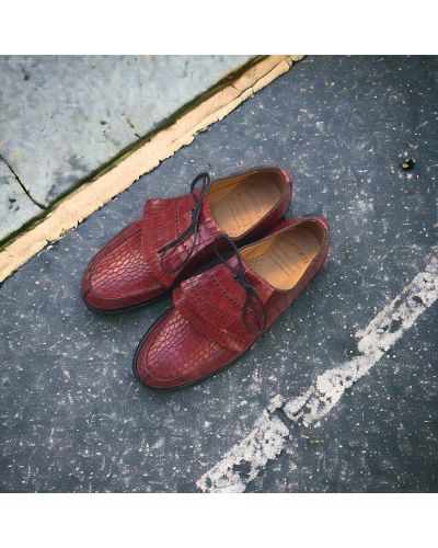 Derbie Center 51 8172 Bob cuir façon croco bordeaux avec frange