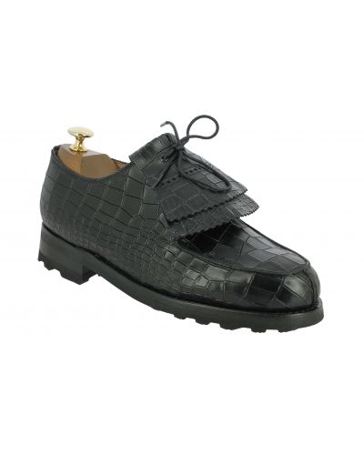 Derbie Center 51 8172 Bob cuir façon crocodile noir avec frange