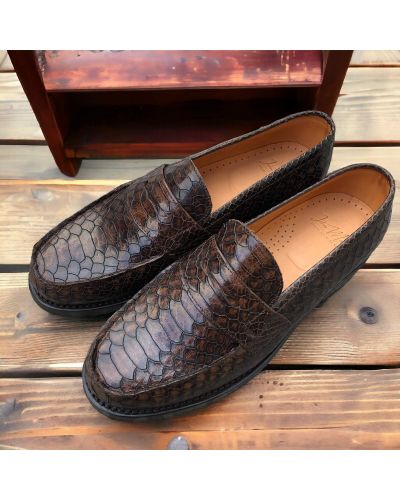 Mocassin John Mendson 14407 cuir façon python marron