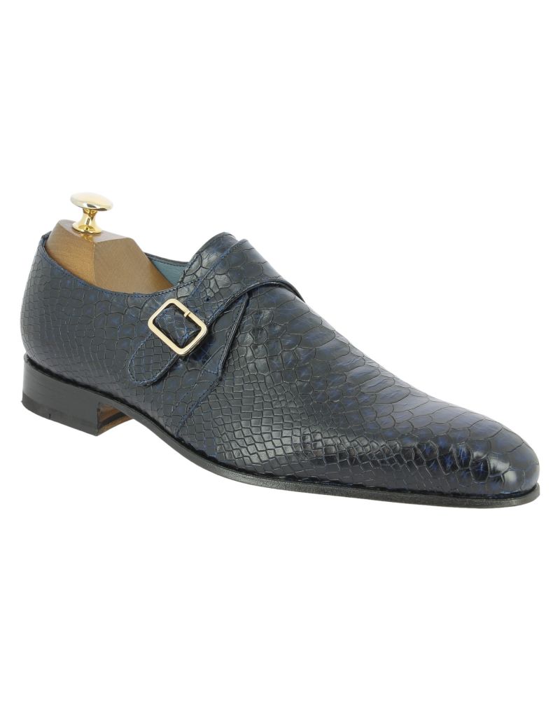 Monk strap shoe Center 51 12250 Tony navy blue leather python print finish