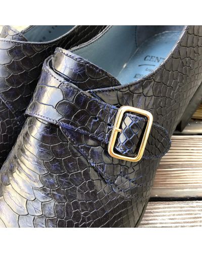 Monk strap shoe Center 51 12250 Tony navy blue leather python print finish