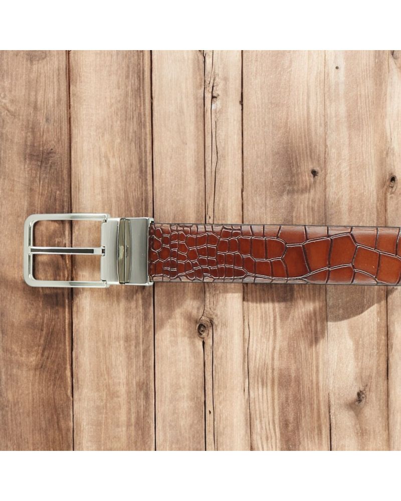 Ceinture Femme Imitation Cuir Croco Marron - Taille M - Occasion Très Bon état