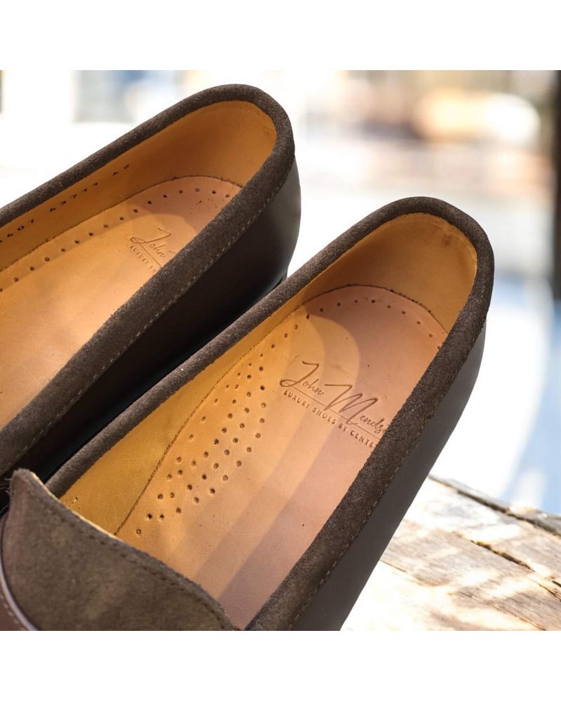 Mocassins Femme Etienne Aigner - Cuir Et Daim Marron - Taille US 8 (Largeur M) - Occasion Très Bon État