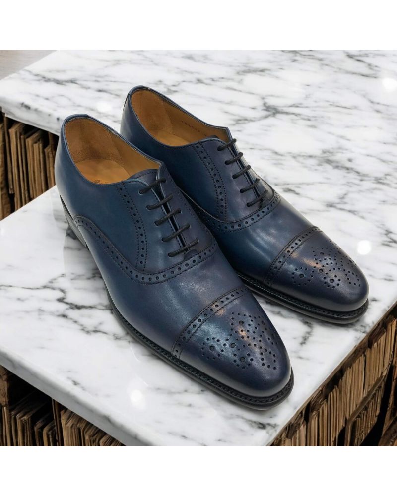 The Rockwell Handmade Navy Blue Leather Cap Toe Men Oxford Shoe
