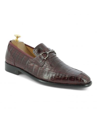 Mocassin à barrette Mezlan 50147 véritable crocodile bordeaux