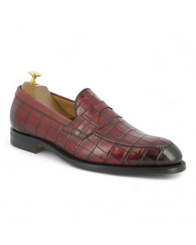 Moccasin penny loafer Berwick 5461 burgundy croco-effect embossed leather
