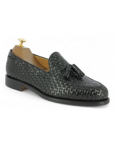 Mocassin à pompons Berwick 4340 cuir tressé noir