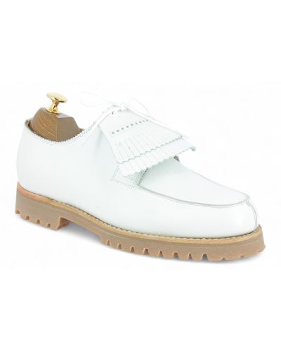 Derby shoe John Mendson 14964 white leather with Mexican-style fringed tongue