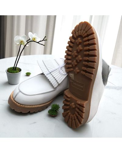 Derby John Mendson 14964 cuir blanc avec frange