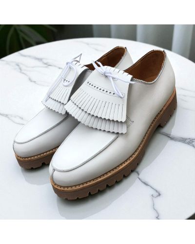 Derby John Mendson 14964 cuir blanc avec frange