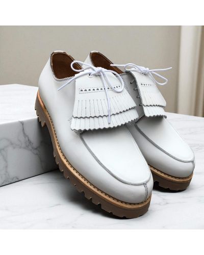 Derby John Mendson 14964 cuir blanc avec frange