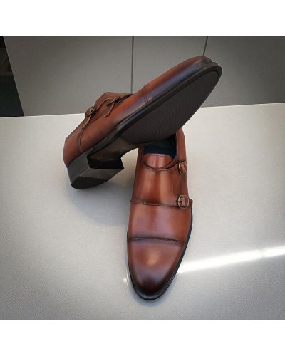 Chaussure Double boucle à bout droit James FitzJames E500 cuir marron