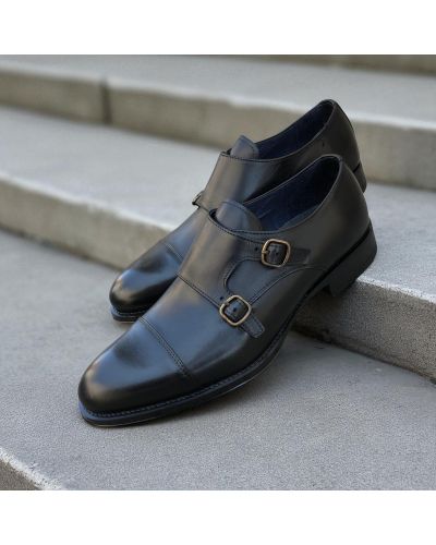 Chaussure Double boucle à bout droit James FitzJames E500 cuir noir
