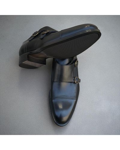 Chaussure Double boucle à bout droit James FitzJames E500 cuir noir