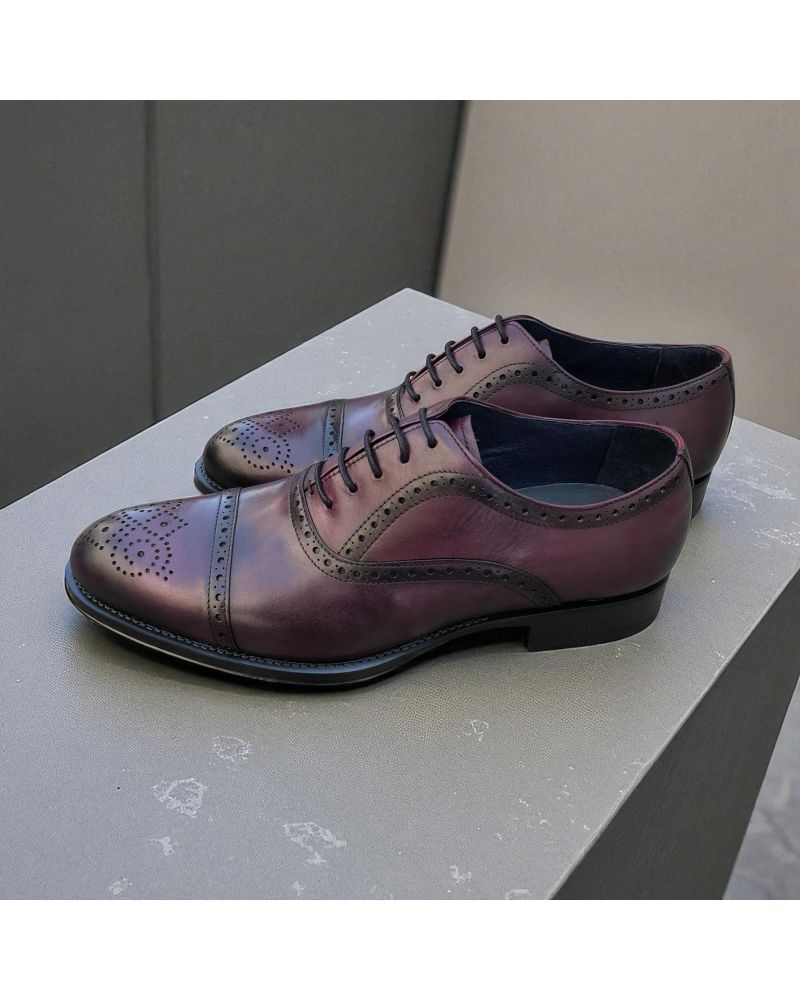 Straight toe perforated Oxford shoes James FitzJames E580 burgundy leather