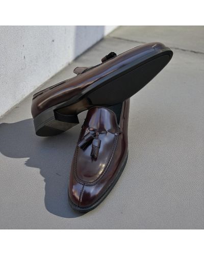 Mocassin à pompons James FitzJames 10836 cuir bordeaux