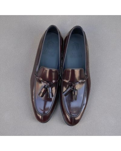 Mocassin à pompons James FitzJames 10836 cuir bordeaux
