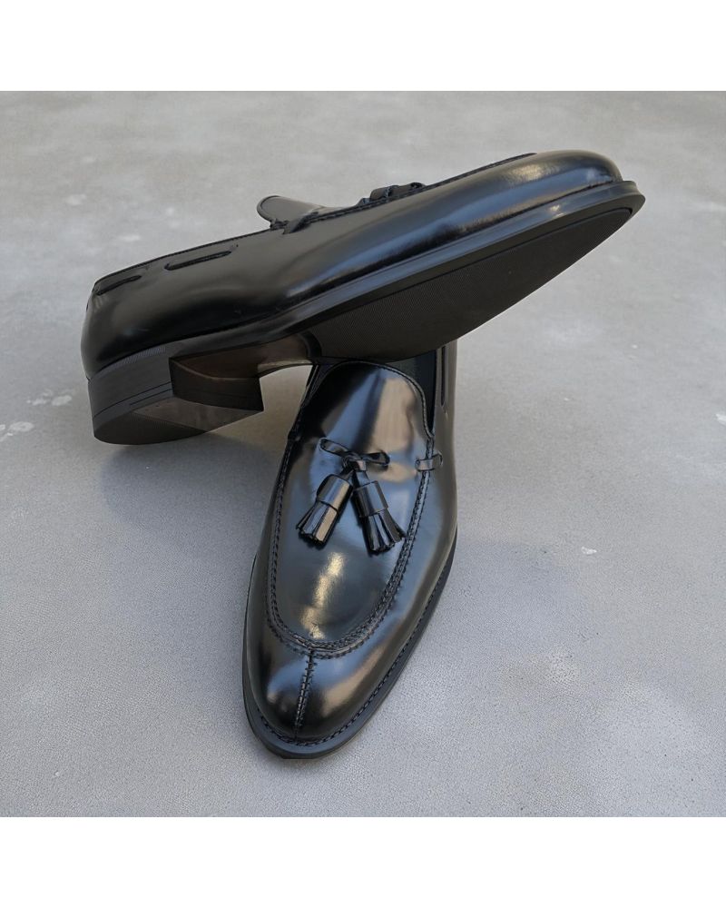 Mocassin à pompons James FitzJames 10836 cuir noir