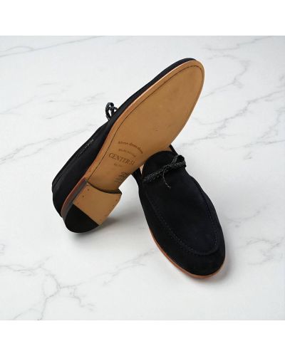 Moccasin Center 51 14778 black suede with a black braided leather lace