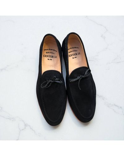 Moccasin Center 51 14778 black suede with a black braided leather lace
