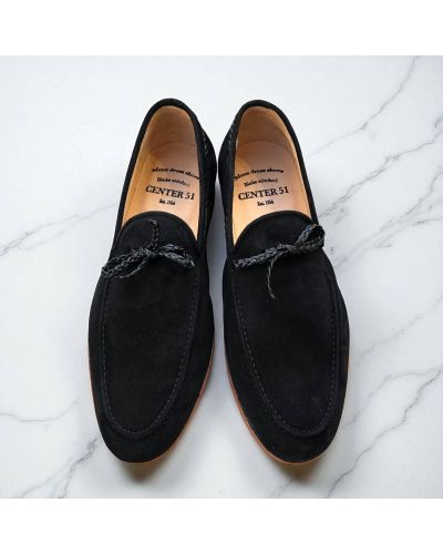 Moccasin Center 51 14778 black suede with a black braided leather lace