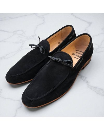 Moccasin Center 51 14778 black suede with a black braided leather lace