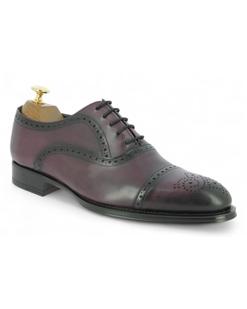 Straight toe perforated Oxford shoes James FitzJames E580 burgundy leather