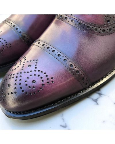 Straight toe perforated Oxford shoes James FitzJames E580 burgundy leather