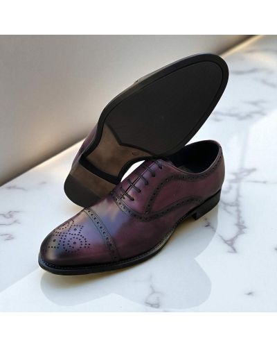 Straight toe perforated Oxford shoes James FitzJames E580 burgundy leather