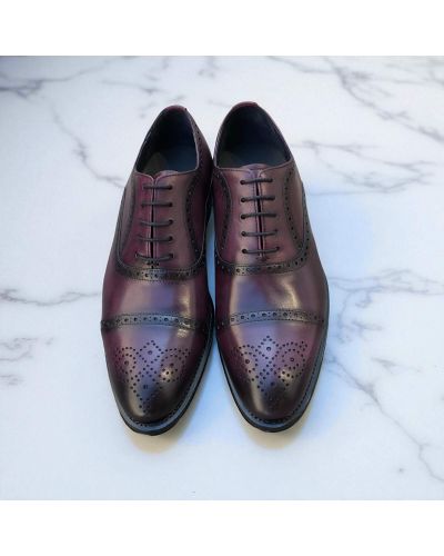 Straight toe perforated Oxford shoes James FitzJames E580 burgundy leather