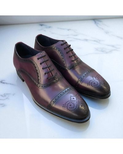 Straight toe perforated Oxford shoes James FitzJames E580 burgundy leather