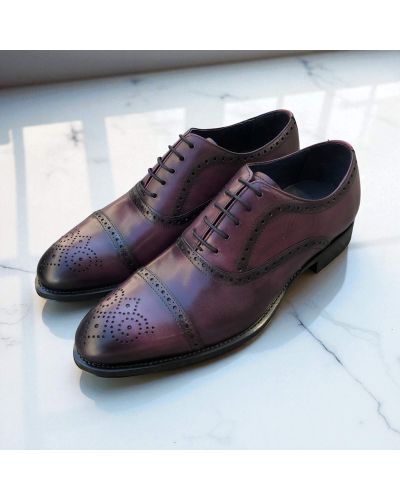 Straight toe perforated Oxford shoes James FitzJames E580 burgundy leather