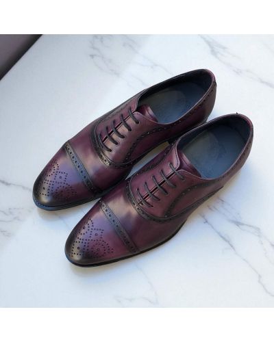 Straight toe perforated Oxford shoes James FitzJames E580 burgundy leather