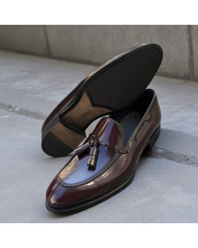 Mocassin à pompons James FitzJames 10836 cuir bordeaux