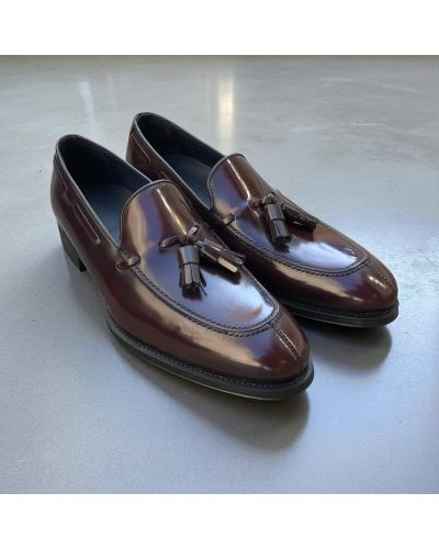 Mocassin à pompons James FitzJames 10836 cuir bordeaux