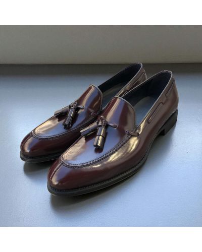 Mocassin à pompons James FitzJames 10836 cuir bordeaux