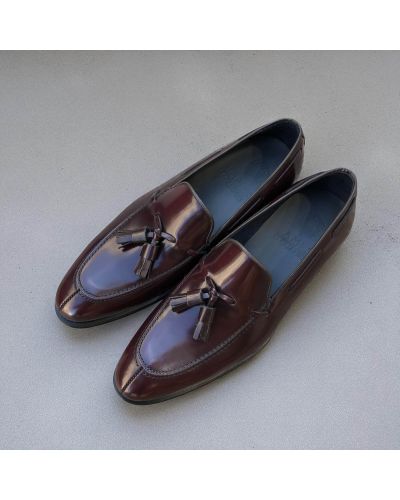 Mocassin à pompons James FitzJames 10836 cuir bordeaux