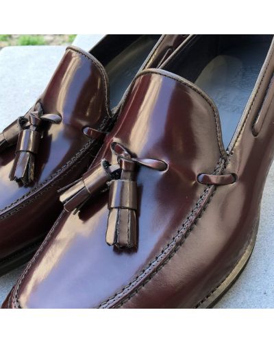 Mocassin à pompons James FitzJames 10836 cuir bordeaux