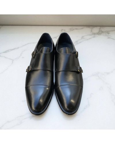 Straight toe Double Monk Strap shoes James FitzJames E500 black leather