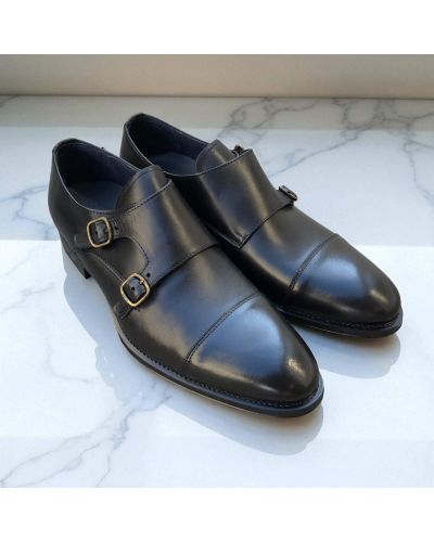 Straight toe Double Monk Strap shoes James FitzJames E500 black leather