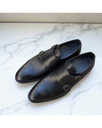 Straight toe Double Monk Strap shoes James FitzJames E500 black leather