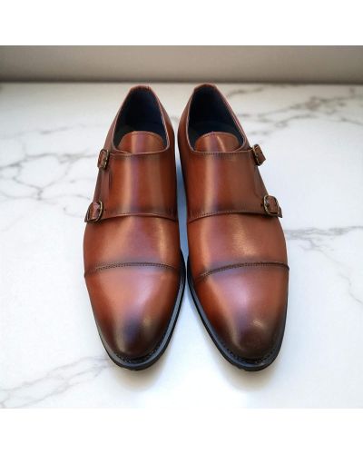 Chaussure Double boucle à bout droit James FitzJames E500 cuir marron