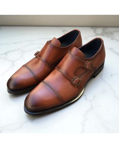 Chaussure Double boucle à bout droit James FitzJames E500 cuir marron