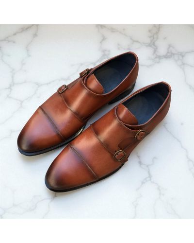 Chaussure Double boucle à bout droit James FitzJames E500 cuir marron