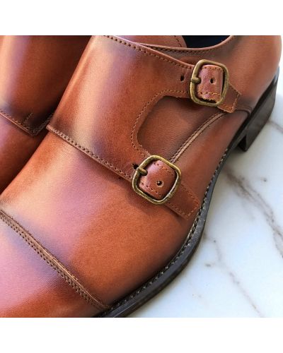 Chaussure Double boucle à bout droit James FitzJames E500 cuir marron