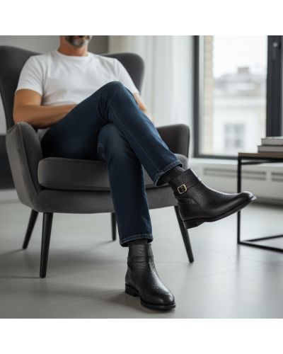 Bottine John Mendson 6191 Reno cuir noir façon python