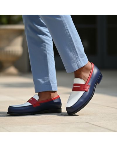 Mocassin John Mendson 2906 Dan cuir multicolore bleu blanc rouge