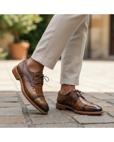 Derby Mezlan 50032 véritable crocodile camel