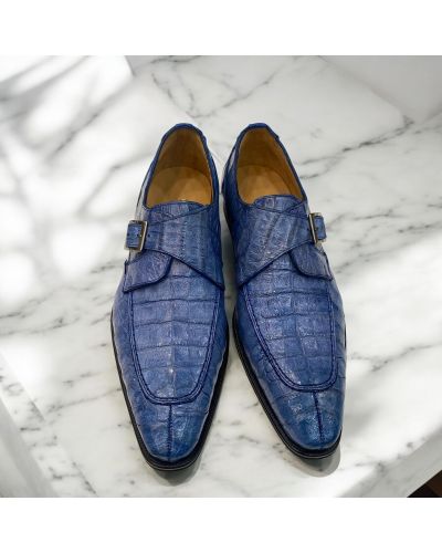 Monk strap shoe Mezlan 50148 guenine navy blue croco