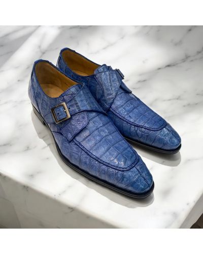 Chaussure à boucle Mezlan 50148 véritable croco bleu marine